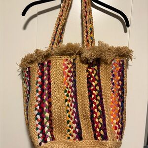 Boho Multicolor Straw Tote Bag